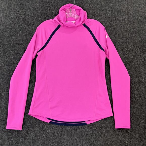 Under Armour Pullover Women's Medium Pink Cowl ColdGear Run Fitted Thumb Holes - Picture 1 of 9